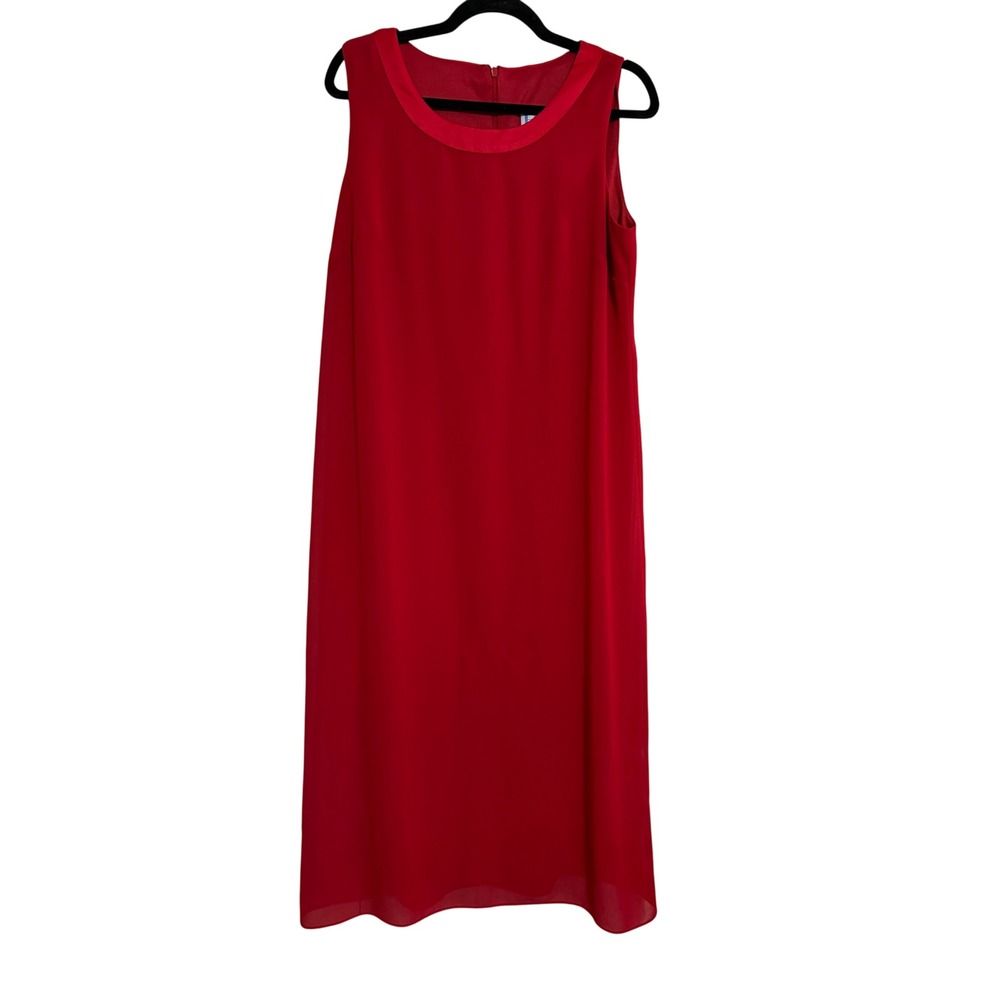BFA Classics Maxi Dress Sleeveless Red Satin‎ Trim Round Neck 12 Vintage